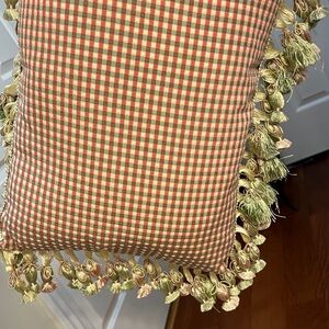 Gorgeous silk Plaid Pillow with Tassel Trim vintage ex 12 x 16 excludes trim